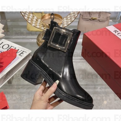 Roger Vivier Viv' Rangers Metal Buckle Chelsea Ankle Boots in Brushed Leather Black 2024