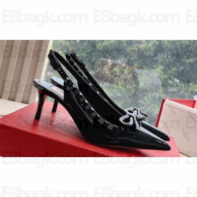 Valentino Heel 6cm Rockstud Bow patent leather slingback pumps Black Spring 2024