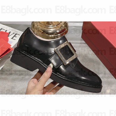 Roger Vivier Viv' Rangers Metal Buckle Monkstraps Loafers in Brushed Leather Black 2024