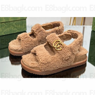 Gucci merino wool Double G sandals 771060 Brown 2024