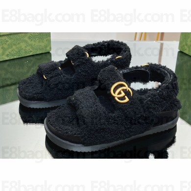 Gucci merino wool Double G sandals 771060 Black 2024