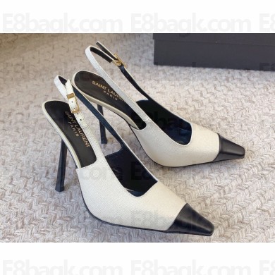 Saint Laurent Heel 11cm ines slingback pumps in satin 7691039 White 2024
