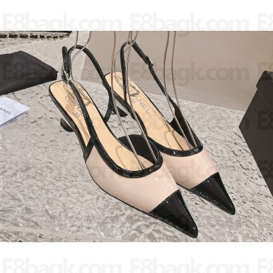 Chanel Heel 5cm Patent Calfskin Slingbacks Beige 2024