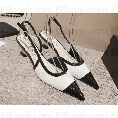 Chanel Heel 5cm Patent Calfskin Slingbacks White 2024