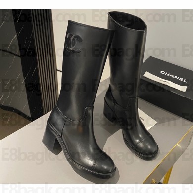 Chanel Heel 6.5cm CC Logo High Boots Calfskin Black 2024