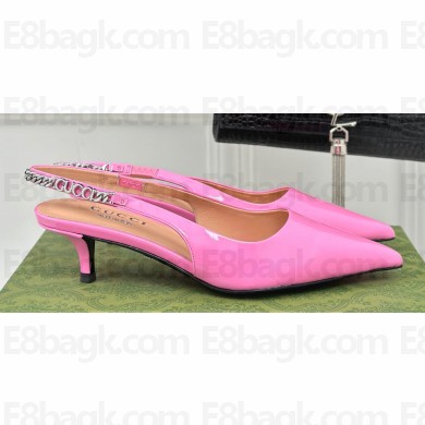 Gucci Heel 4.5cm patent leather Signoria slingback pumps 782832 Pink 2024