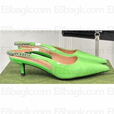 Gucci Heel 4.5cm patent leather Signoria slingback pumps 782832 Green 2024