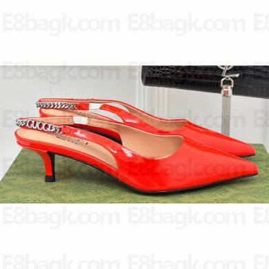 Gucci Heel 4.5cm patent leather Signoria slingback pumps 782832 Red 2024