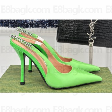 Gucci Heel 10cm patent leather Signoria slingback pumps 783821 Green 2024
