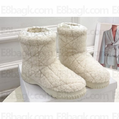 Dior Frost Ankle Boots in White Shearling Embroidered with Cannage Motif 2024