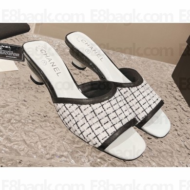 Chanel Heel 5cm Tweed and Leather Mules White 2024
