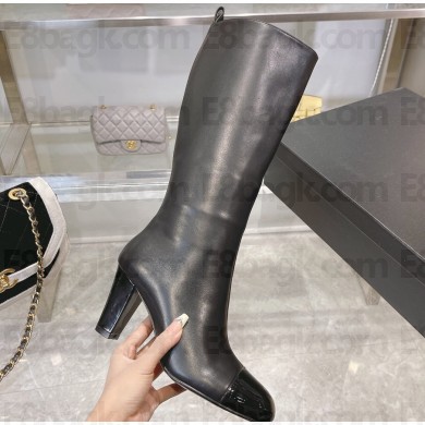 Chanel Heel 7.5cm Calfskin and Patent Calfskin High Boots Black 2024