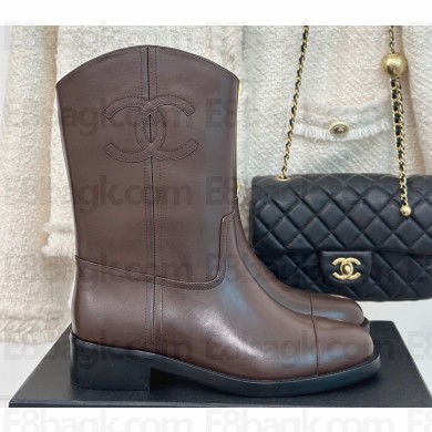 Chanel Heel 3cm CC Logo Calfskin Rider Ankle Boots Coffee 2024