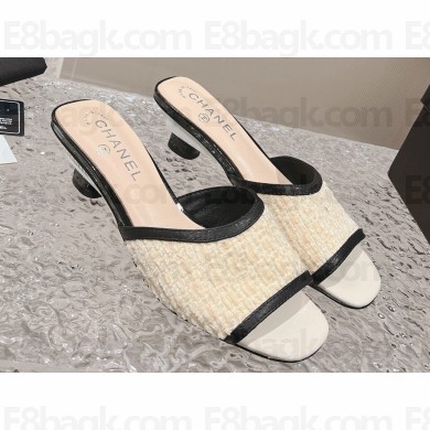 Chanel Heel 5cm Tweed and Leather Mules Beige 2024