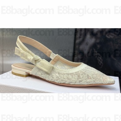 Dior J'Adior Slingback Ballerina Flats in Transparent Mesh Embroidered with White Butterfly Motif 2024
