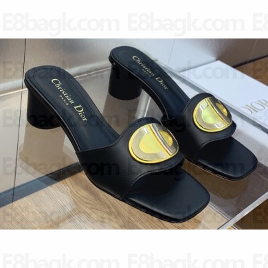 Dior Heel 4.5cm Forever Heeled Slides in Black Calfskin 2024