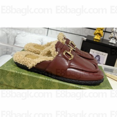 Gucci Merinos wool lining mules with Horsebit 771061 leather Burgundy 2024