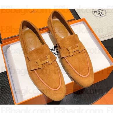 Hermes Paris loafer in suede goatskin Yellow with tone-on-tone signature "H" detail