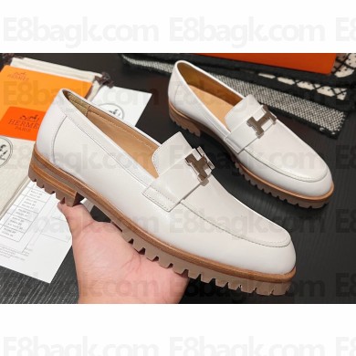 Hermes Faubourg loafer in calfskin White with signature "H" detail