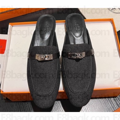 Hermes Oz mule in Denim Black with iconic Kelly buckle