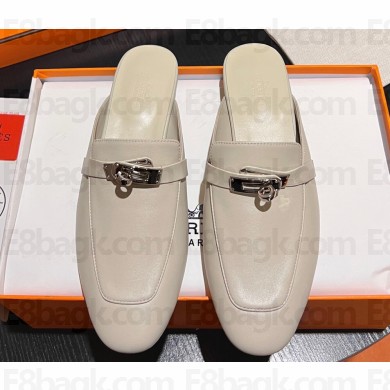 Hermes Oz mule in calfskin Creamy with iconic Kelly buckle