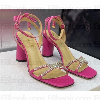 Dior Heel 8.5cm Sunset Heeled Sandals in Lambskin Pink and Silver-Tone Strass 2024