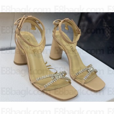 Dior Heel 8.5cm Sunset Heeled Sandals in Lambskin Beige and Silver-Tone Strass 2024