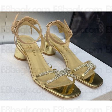 Dior Heel 3.5cm Sunset Heeled Sandals in Lambskin Gold and Silver-Tone Strass 2024