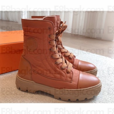 Hermes Fresh Water-repellent Women/Men ankle boots in quilted parachute fabric and calfskin Khaki