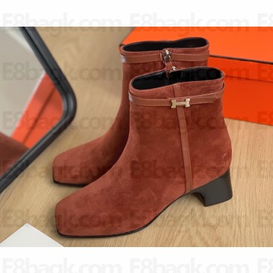 Hermes Hommage ankle boots in suede goatskin brun amourette