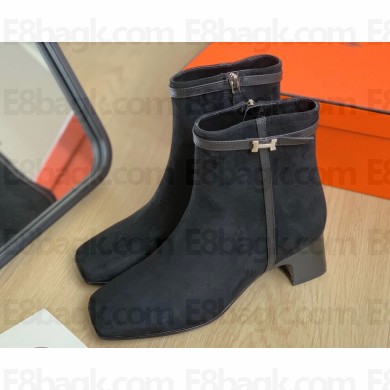 Hermes Hommage ankle boots in suede goatskin Black