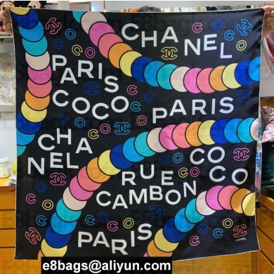 Chanel Silk Twill Square Scarf 90x90cm AA9676 Black & Multicolor 2024