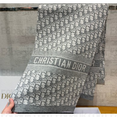Dior Oblique Scarf in Gray Cashmere 35x200cm 2024
