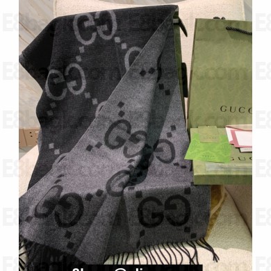 Gucci GG cashmere jacquard scarf 674275 45x200cm Black/Gray 2024