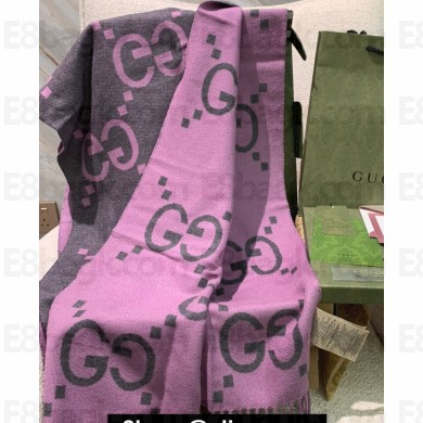 Gucci GG cashmere jacquard scarf 674275 45x200cm Gray/Pink 2024