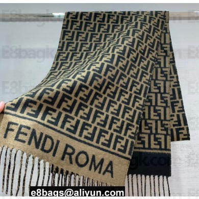 Fendi Brown wool and cashmere FF scarf 30x180cm 2024