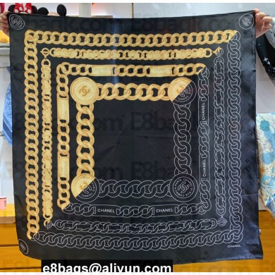 Chanel Silk Twill Square Scarf 90x90cm Black & Gold 2024