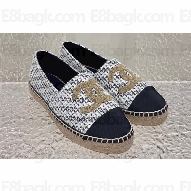 Chanel Gold CC Logo Tweed Espadrilles G29762 Black/White 2024