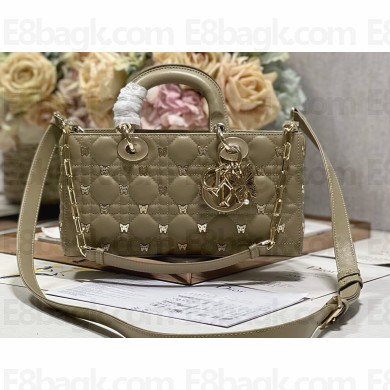 Dior Medium Lady D-Joy Bag in Apricot Cannage Lambskin with Gold-Finish Butterfly Studs 2024