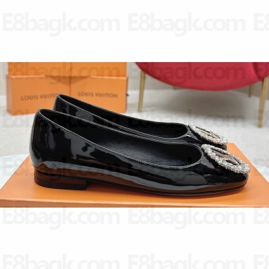 Louis Vuitton Patent Leather Madeleine Flat Ballerinas Black with Crystal LV Circle