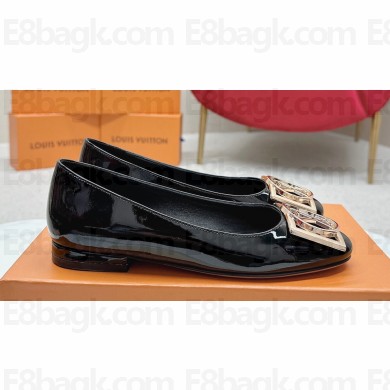 Louis Vuitton Patent Leather Madeleine Flat Ballerinas Black with Dauphine LV Initials