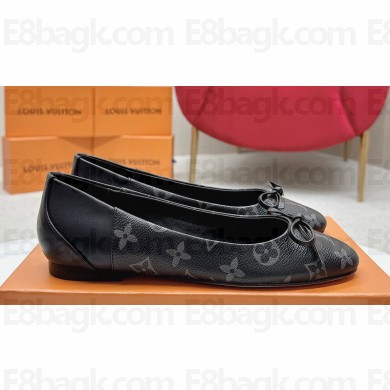 Louis Vuitton Monogram Canvas and Leather Flat Ballerinas with Bow Black