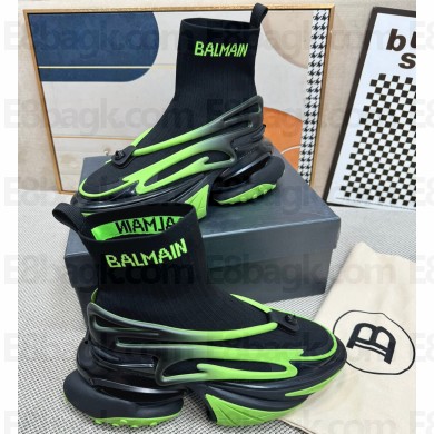 Balmain Unicorn high-top trainers Men's Sneakers in mesh and leather Black/Green 2024