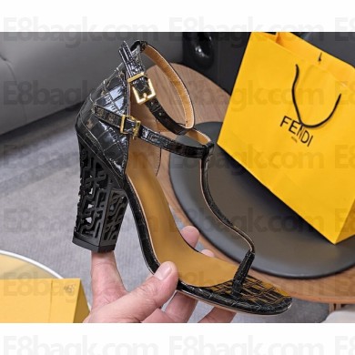 Fendi cut-out Heel 9cm Sandals in crocodile Print Black 2024