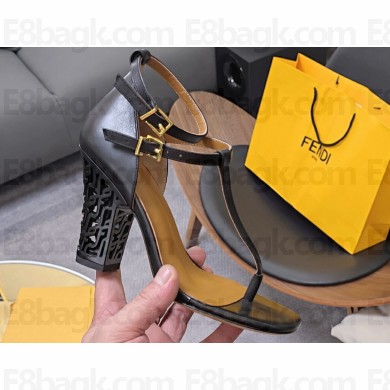 Fendi cut-out Heel 9cm Sandals in Leather Black 2024