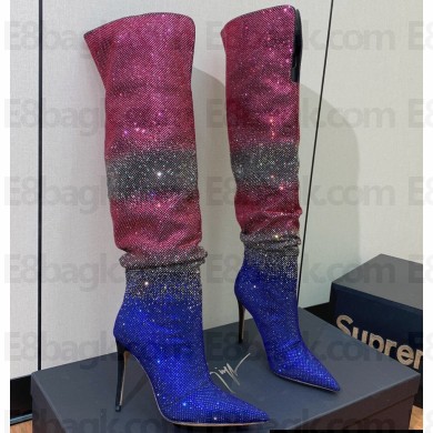 Giuseppe Zanotti Heel 9.5cm Gz Gala Caleido Knee High Boots Multicoloured Rhinestones Embroidery Pink/Blue 2024