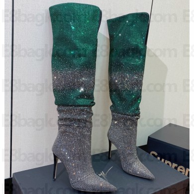 Giuseppe Zanotti Heel 9.5cm Gz Gala Caleido Knee High Boots Multicoloured Rhinestones Embroidery Green/Silver 2024