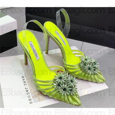 Aquazzura Heel 10.5cm Crystal Margarita Sling Pumps with clear PVC strap in Satin Green 2024