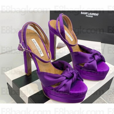 Aquazzura Heel 13.5cm Platform 4cm Olie Plateau Sandals in Satin Purple 2024
