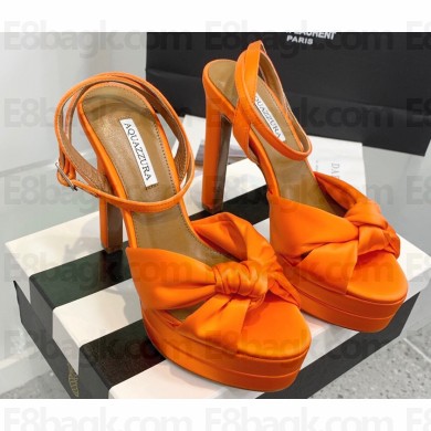 Aquazzura Heel 13.5cm Platform 4cm Olie Plateau Sandals in Satin Orange 2024